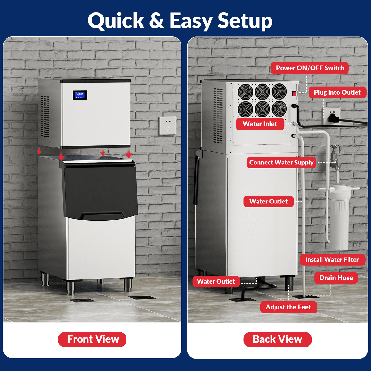 Split Commercial Ice Maker Machine 650LBS/24H with 350lbs Ice Bin, Nugget Ice Makers Commercial, Clear Cube Pellet Ice Maker, Fast Ice Maker Ice-Ready in 8-15mins