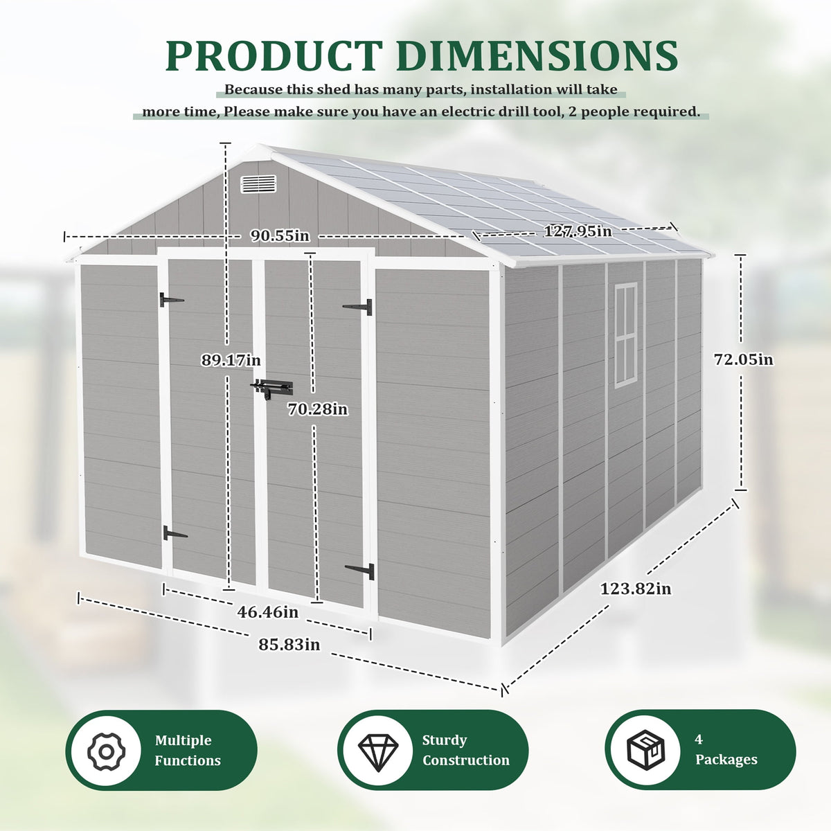 Resin Shed, Outdoor Storage Shed 7.5x10.3FT Extra Large, Outside Garden Shed for Lawn Mover Bike Tool, w/Double Doors, Air Vents, Double Windows, PP Floor