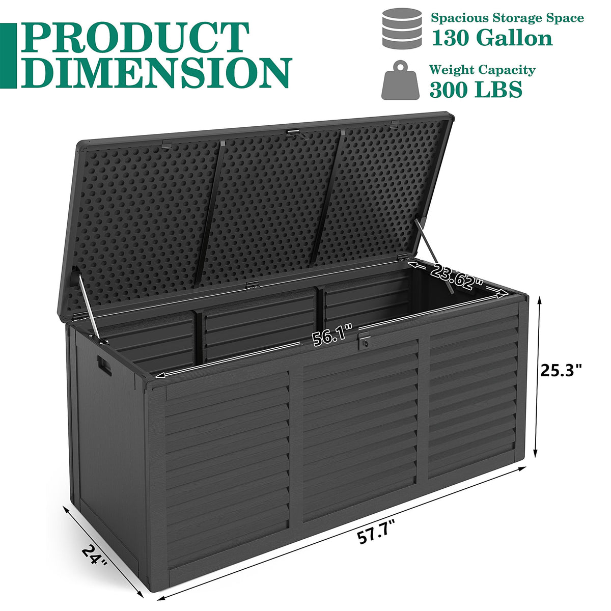 130 Gallon Resin Outdoor Storage Deck Box, Black