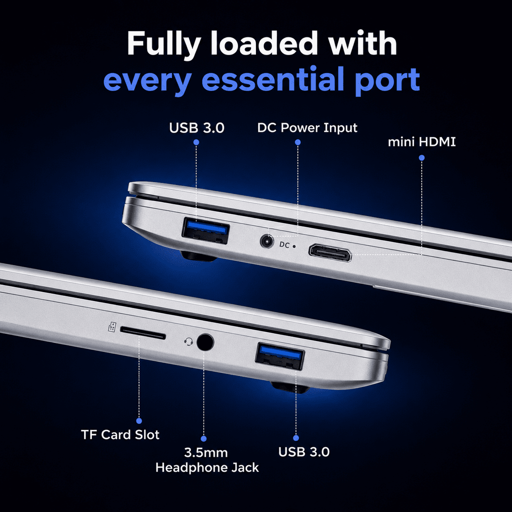 14.1" Laptop Computer, Intel Celeron N3450, 6GB RAM, 128GB SSD, Full HD Display, Ultra-Slim Notebook with WiFi, HDMI and Webcam, Silver
