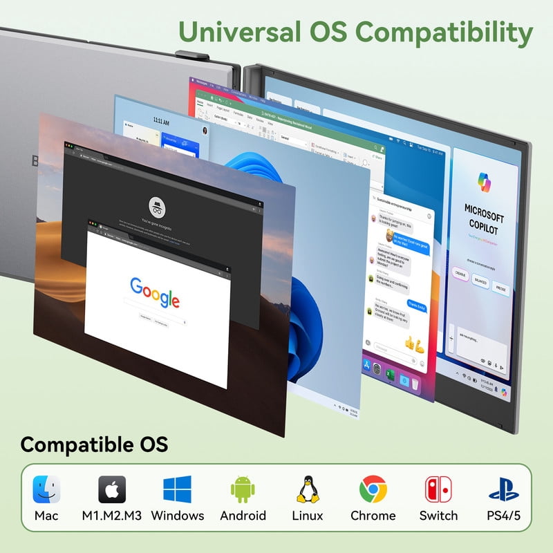 Blackview 15.6 inch Laptop Screen Extender, One Cable USB-C Connection Triple Portable Monitor, 1080P FHD IPS Dual Travel Monitor for 14"-17.3" Laptop, Win/Mac/Chrome/Android/PS4/5/Switch/Linux