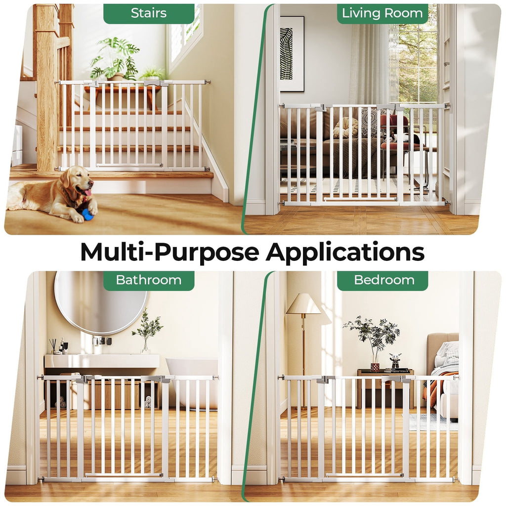 30"-50" Baby Gates for Doorway, Auto Close Pet Gate, Gifts for Mom, Easy Install Pressure Mounted Dog Door, White