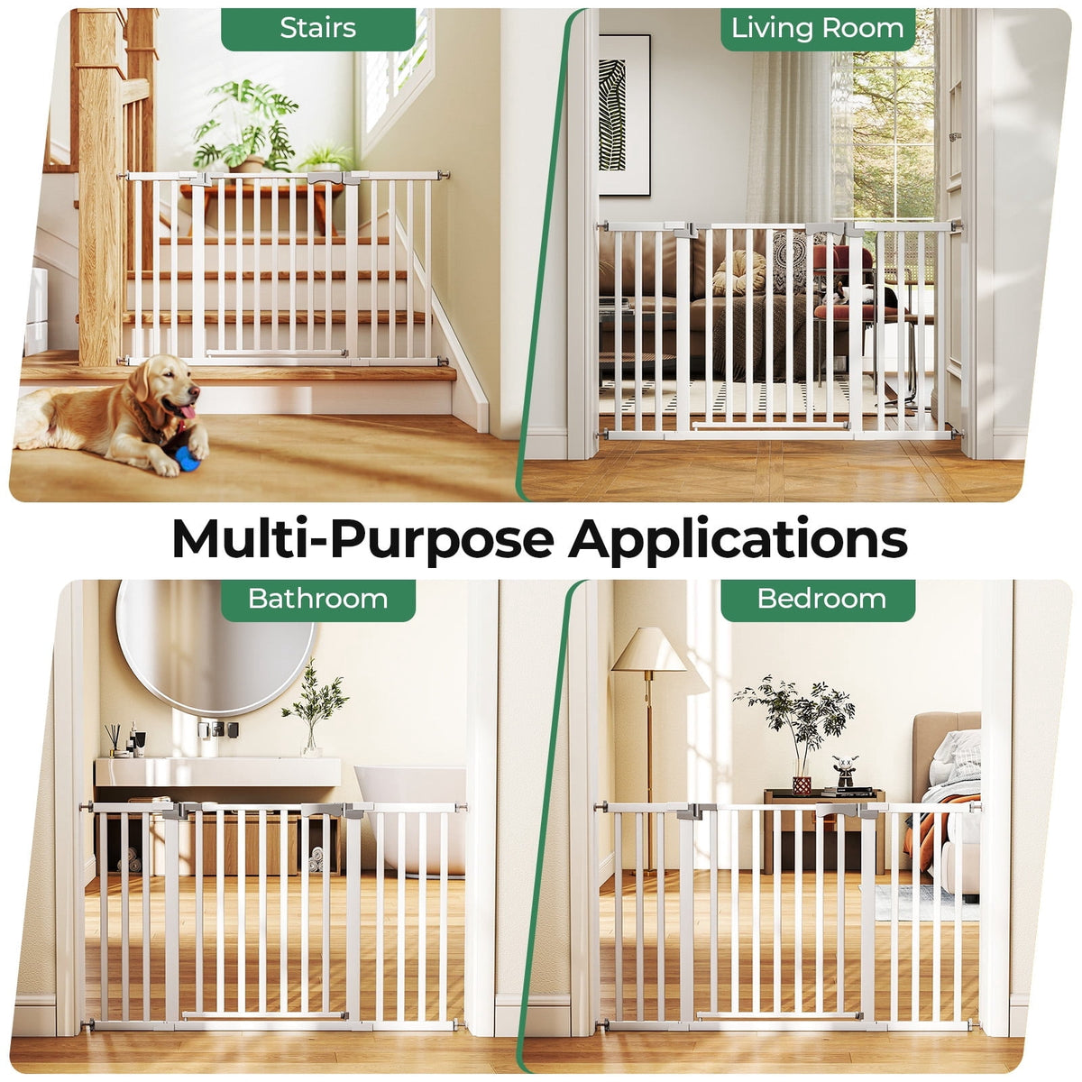 30"-50" Baby Gates for Doorway, Auto Close Pet Gate, Gifts for Mom, Easy Install Pressure Mounted Dog Door, White
