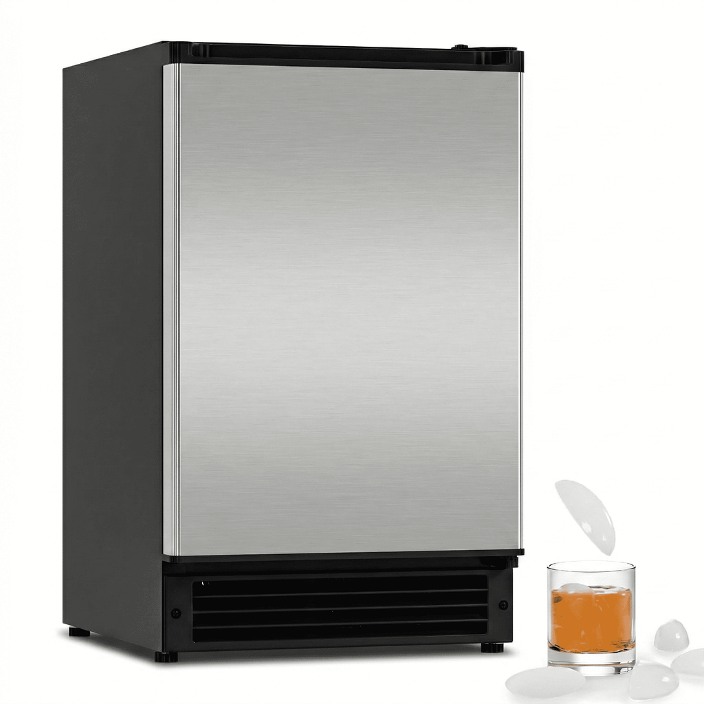 15" W Under Counter Ice Maker No Drain Required Stainless Steel Freestanding & Built-in Crescent Ice Machine, 12LBS Storage for RV, Marine & Home, ETL