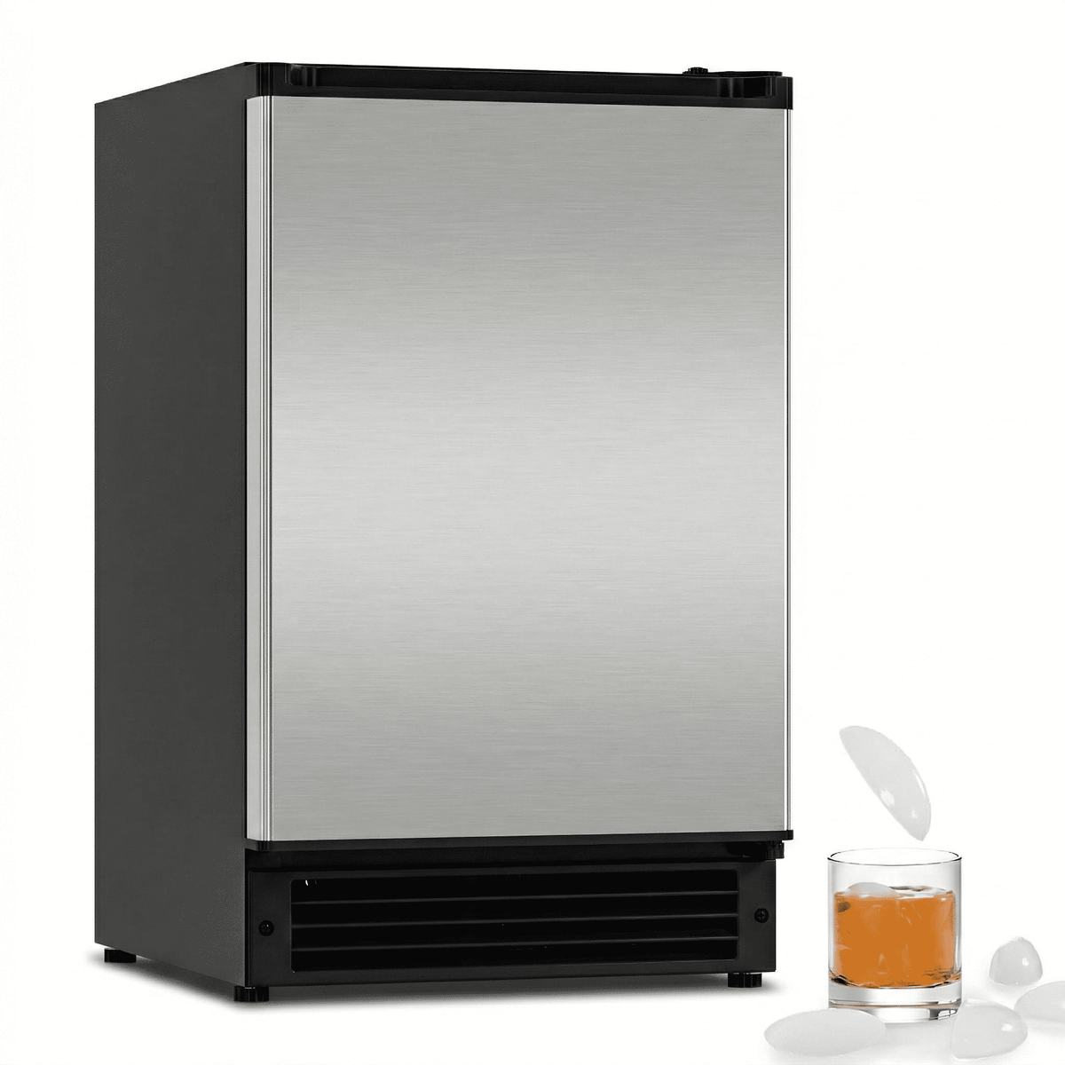 15" W Under Counter Ice Maker No Drain Required Stainless Steel Freestanding & Built-in Crescent Ice Machine, 12LBS Storage for RV, Marine & Home, ETL