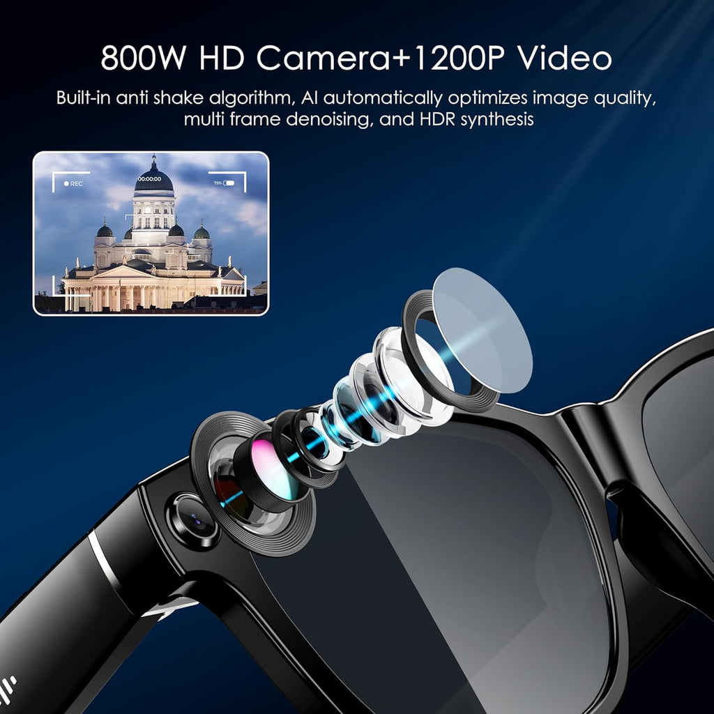 AI Smart Glasses with Camera, 4K HD Video & Photo Capture, Real-Time Translation, Recording Glasses with AI Assistant, Open-Ear Audio, Object Recognition, Bluetooth, for Travel