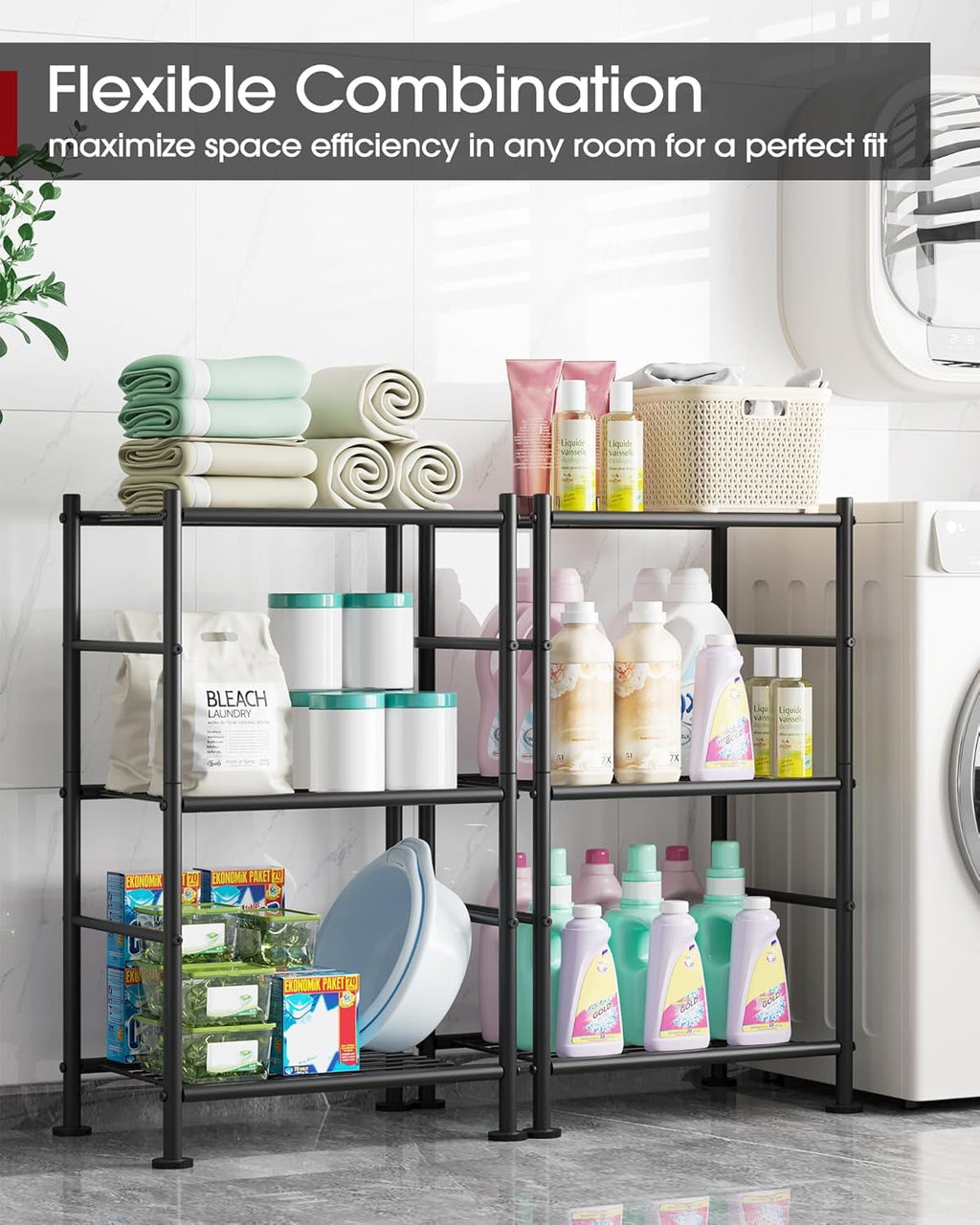 3-Tier Steel Wire Storage Rack Organizer, Compact Metal Shelving Unit for Kitchen, Garage, 15.94" L x 10.03" W x 26.77" H, Black