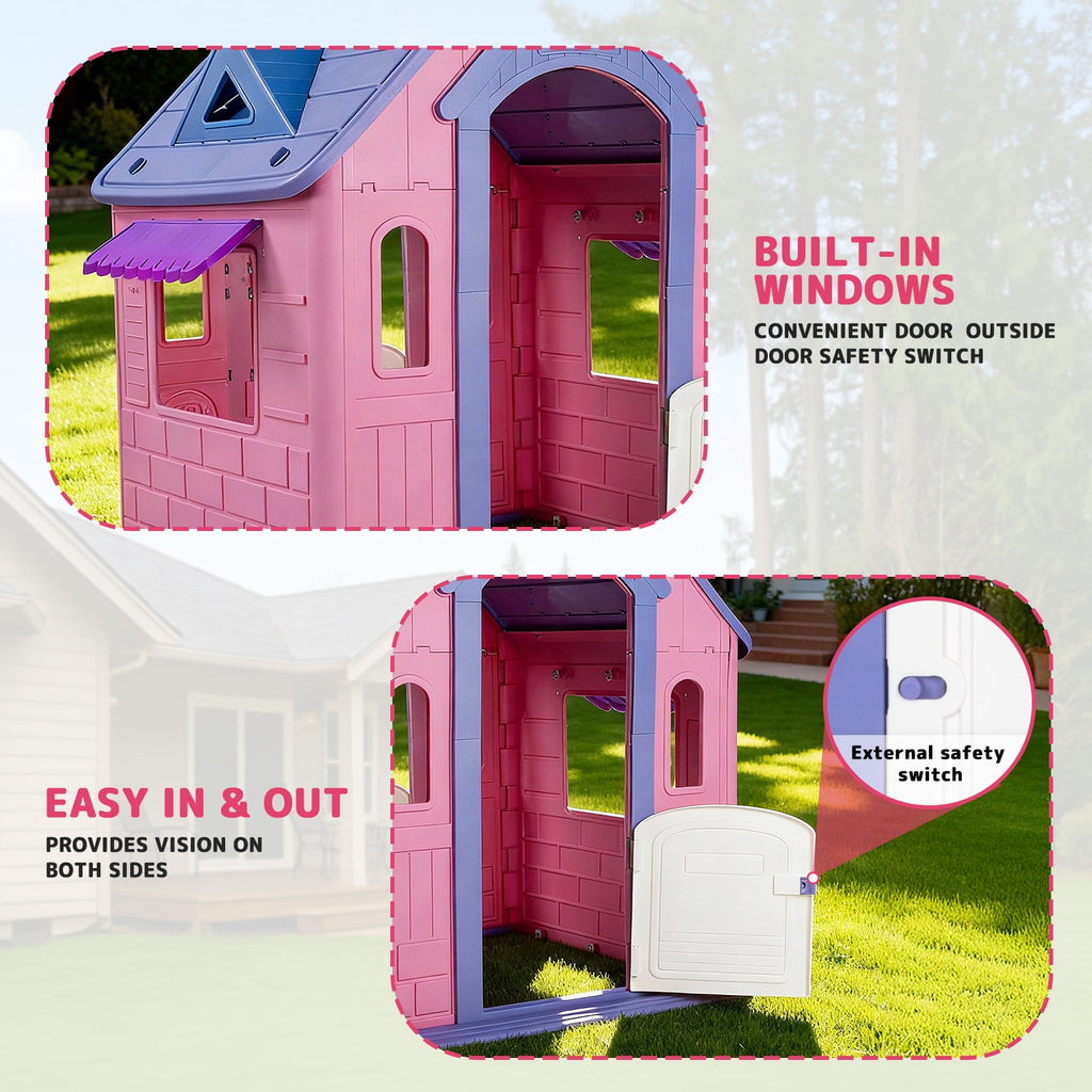Playhouse for Kids,Kids Playhouse with Basketball Ring Toss Play and DIY Stickers, Activity Center Game House for Indoor Outdoor,Gift for Girls Boys