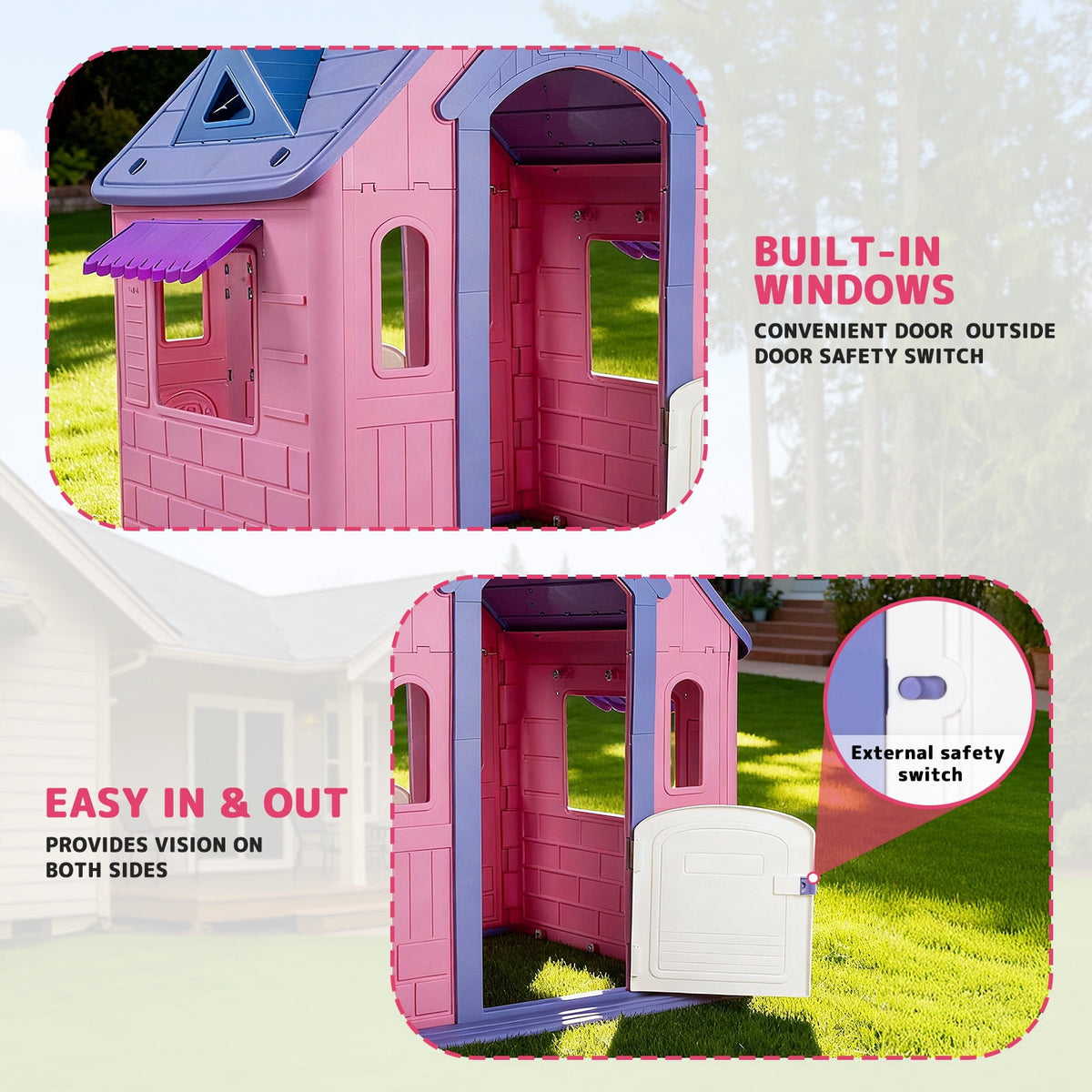 Playhouse for Kids,Kids Playhouse with Basketball Ring Toss Play and DIY Stickers, Activity Center Game House for Indoor Outdoor,Gift for Girls Boys