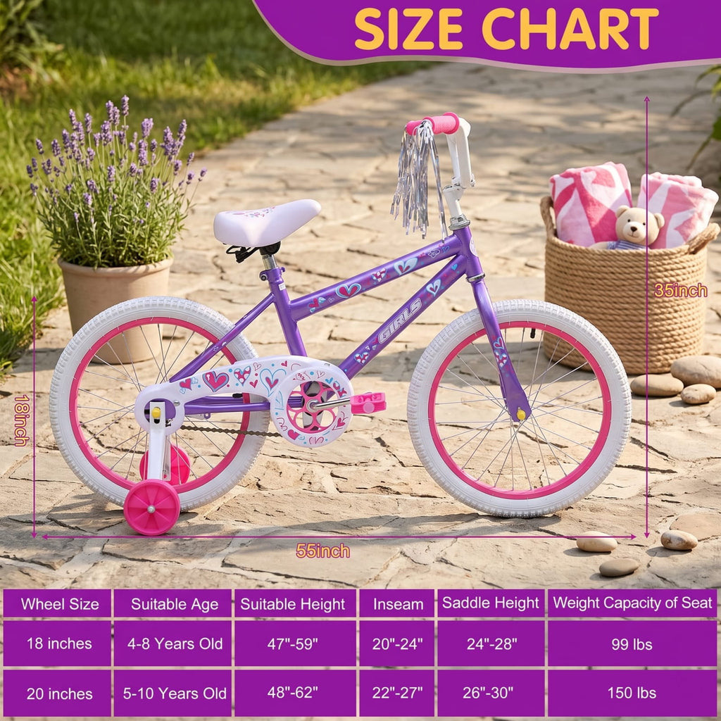 20 in. Girls Bike, Kids Bicycle for Children Ages 7-14 Years Old
