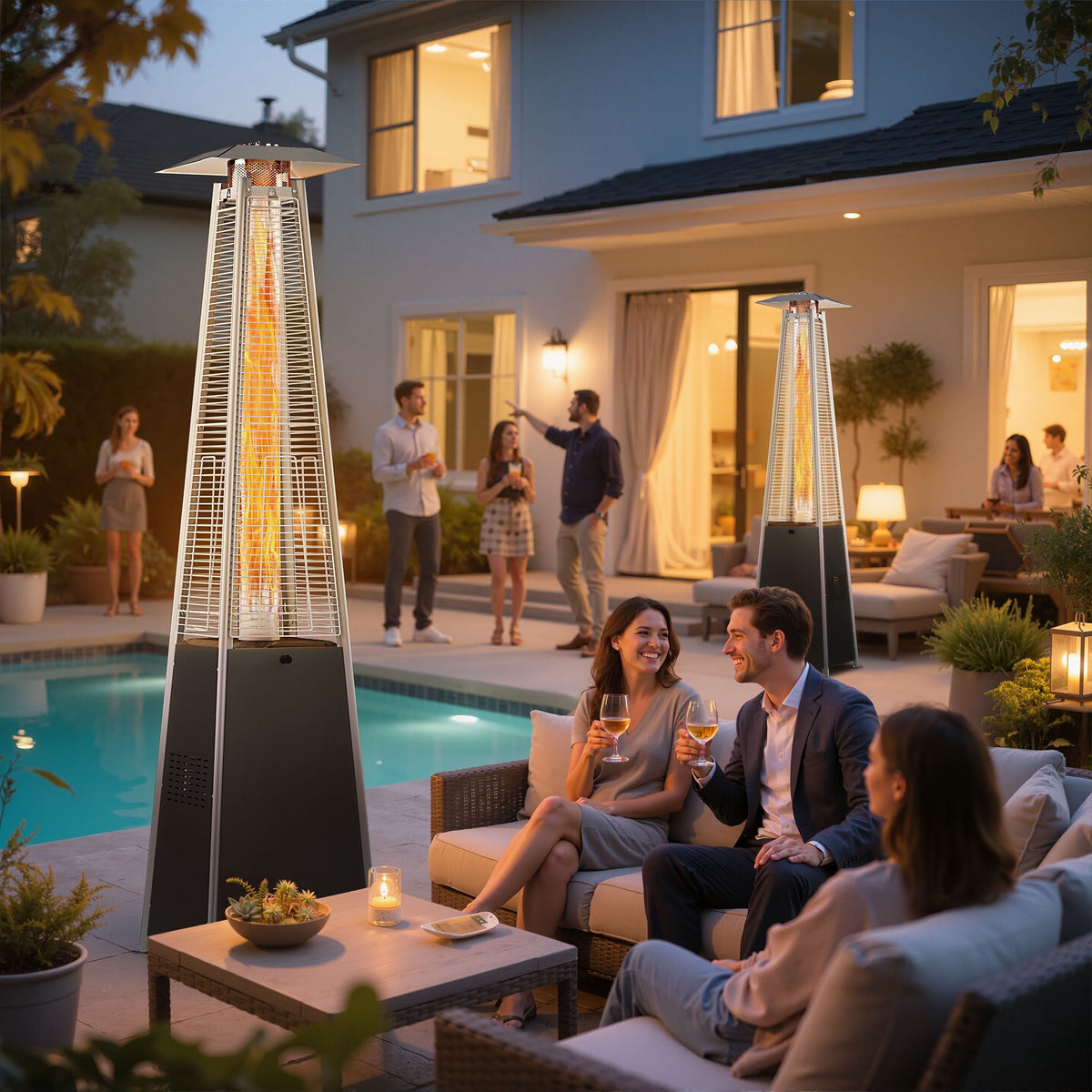 Patio Heater for Outdoor Use, 48,000BTU Powerful Pyramid Heater with Stable Base, Outdoor Porch Yard Propane Heater with Quartz Glass Tube for Fire, Dia 10FT Heating
