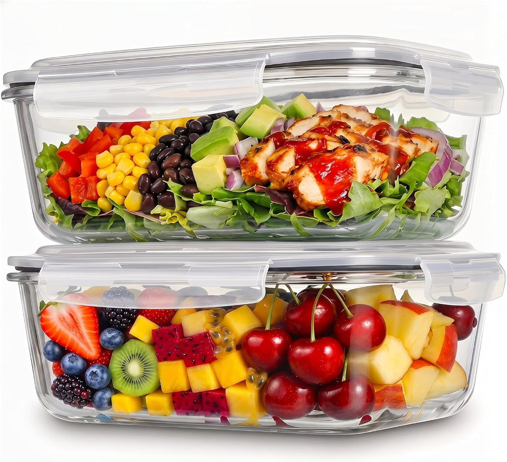 4 Piece Glass Food Storage Set, 2 Pack 63 Oz Glass Containers with Locking Leakproof Lids, Meal Prep & Food Storage Containers, Gray