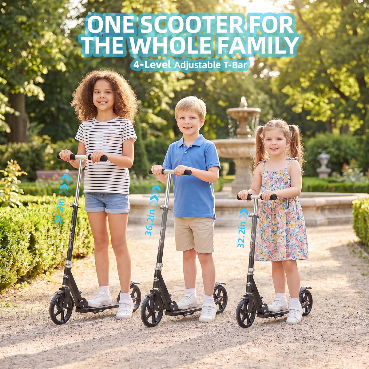 Kick Scooter with 3 Adjustable Levels,Folding Commuter Scooter 8 Inch Big Wheels for Teens & Adults,Black