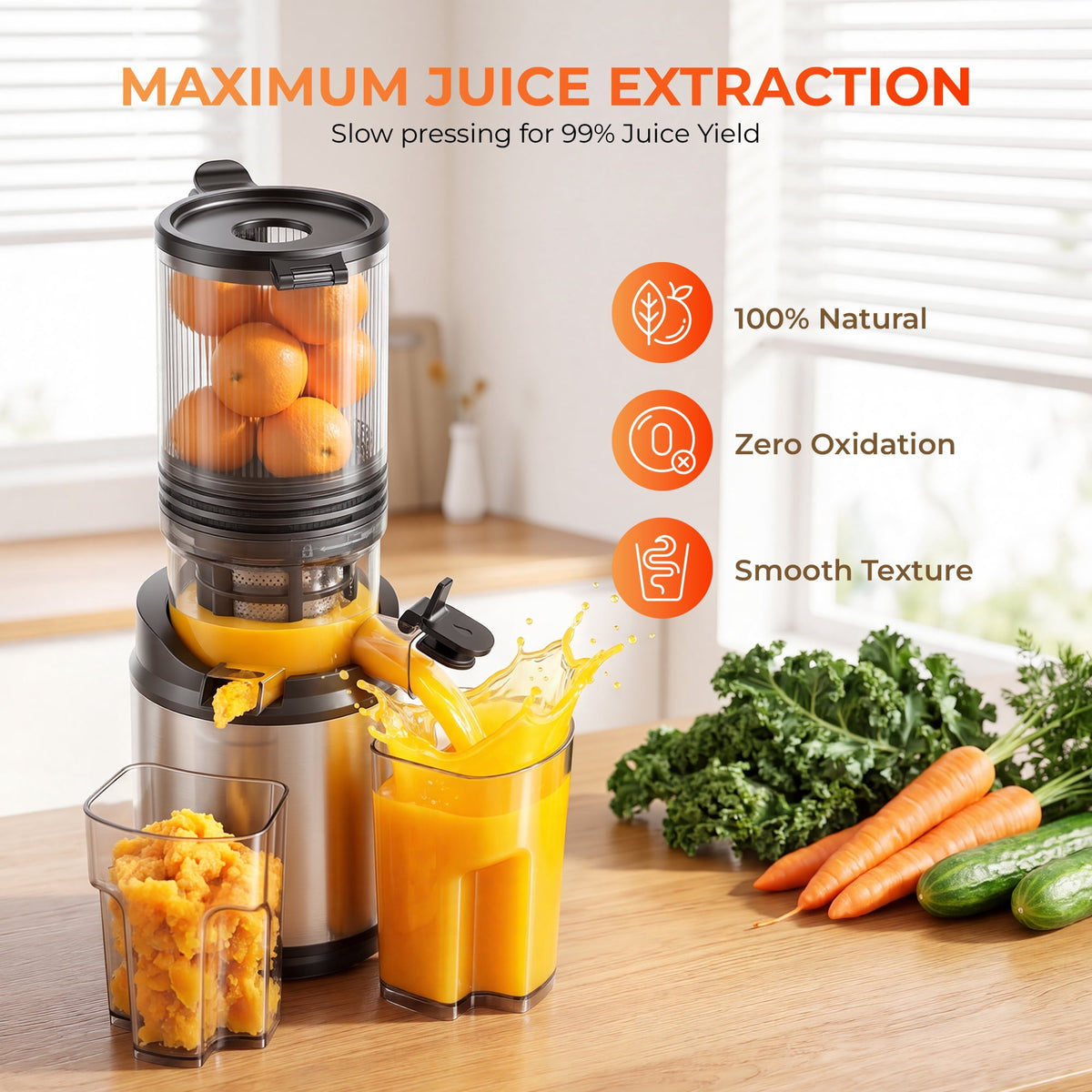 Juicer Machine,Cold Press Juicer with 5.12" Wide Feed Chute Fit Whole Fruits Vegetables, Masticating Juicer with High Juice Yield,Easy to Clean,Black