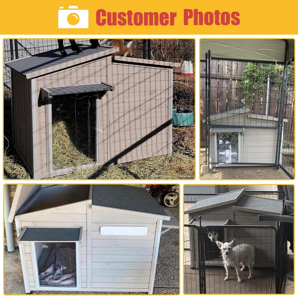 40"L Outdoor Dog House with Asphalt Roof & Window, Gray