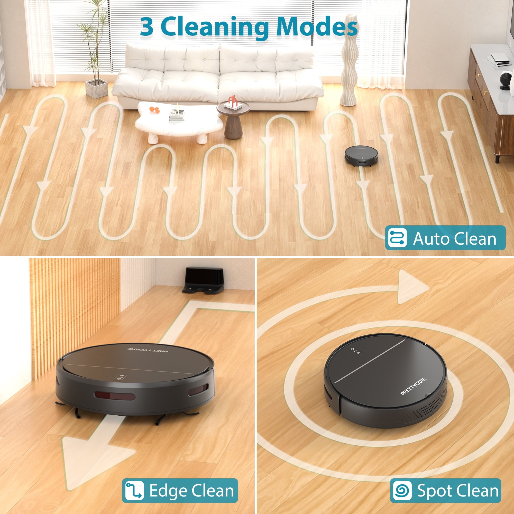 PrettyCare Robot Vacuum Cleaner with 2800Pa,Featured Carpet Boost,Tangle-Free,Ultra Slim,Self-Charging C1 v2