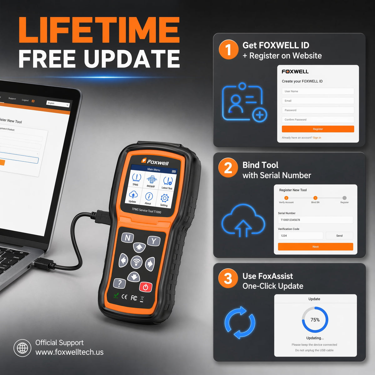 T1000 Car TPMS Reset Tire Pressure Sensor Activate Program-ming Scan Tool, Key Fob Testing, Lifetime Free Update
