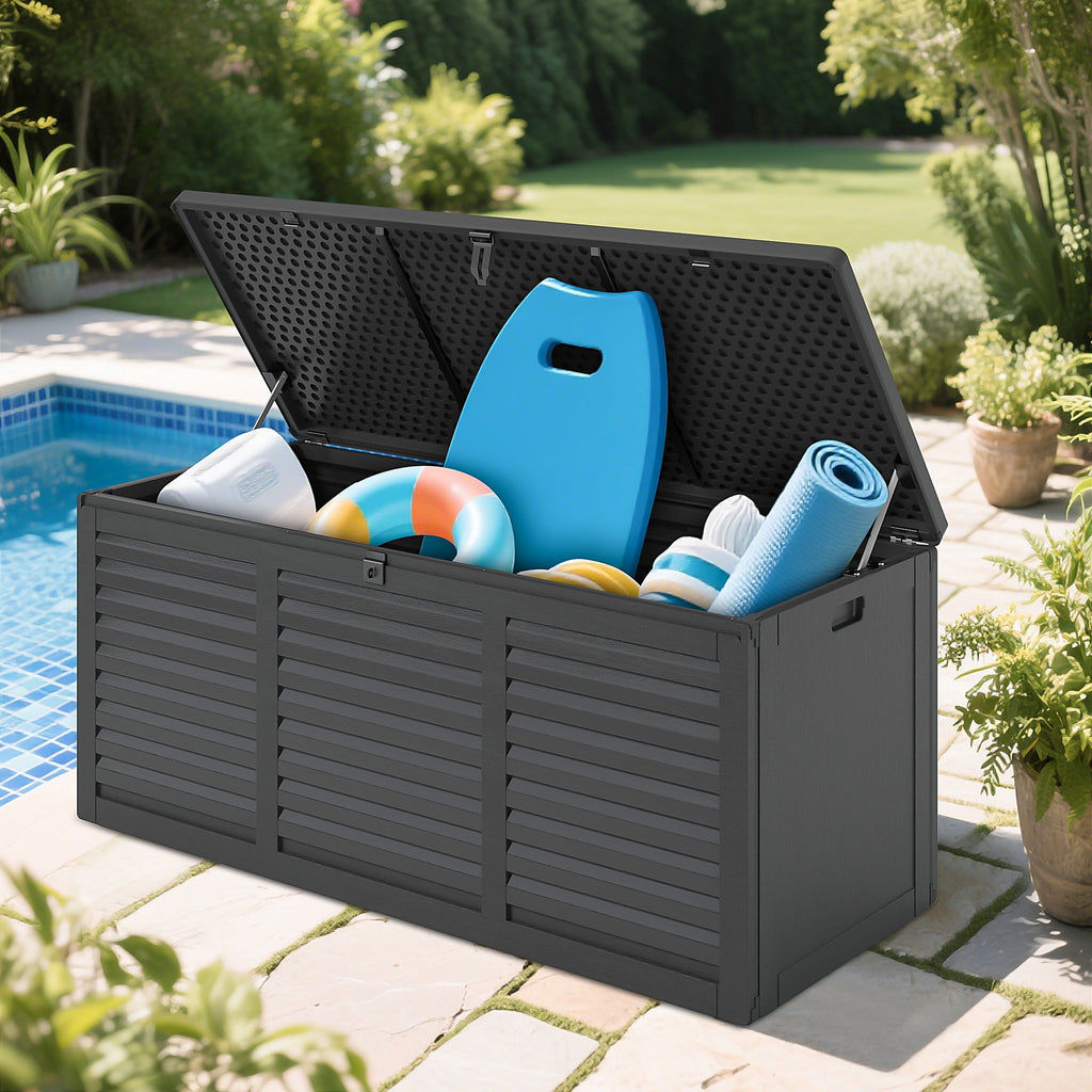 130 Gallon Resin Outdoor Storage Deck Box, Black