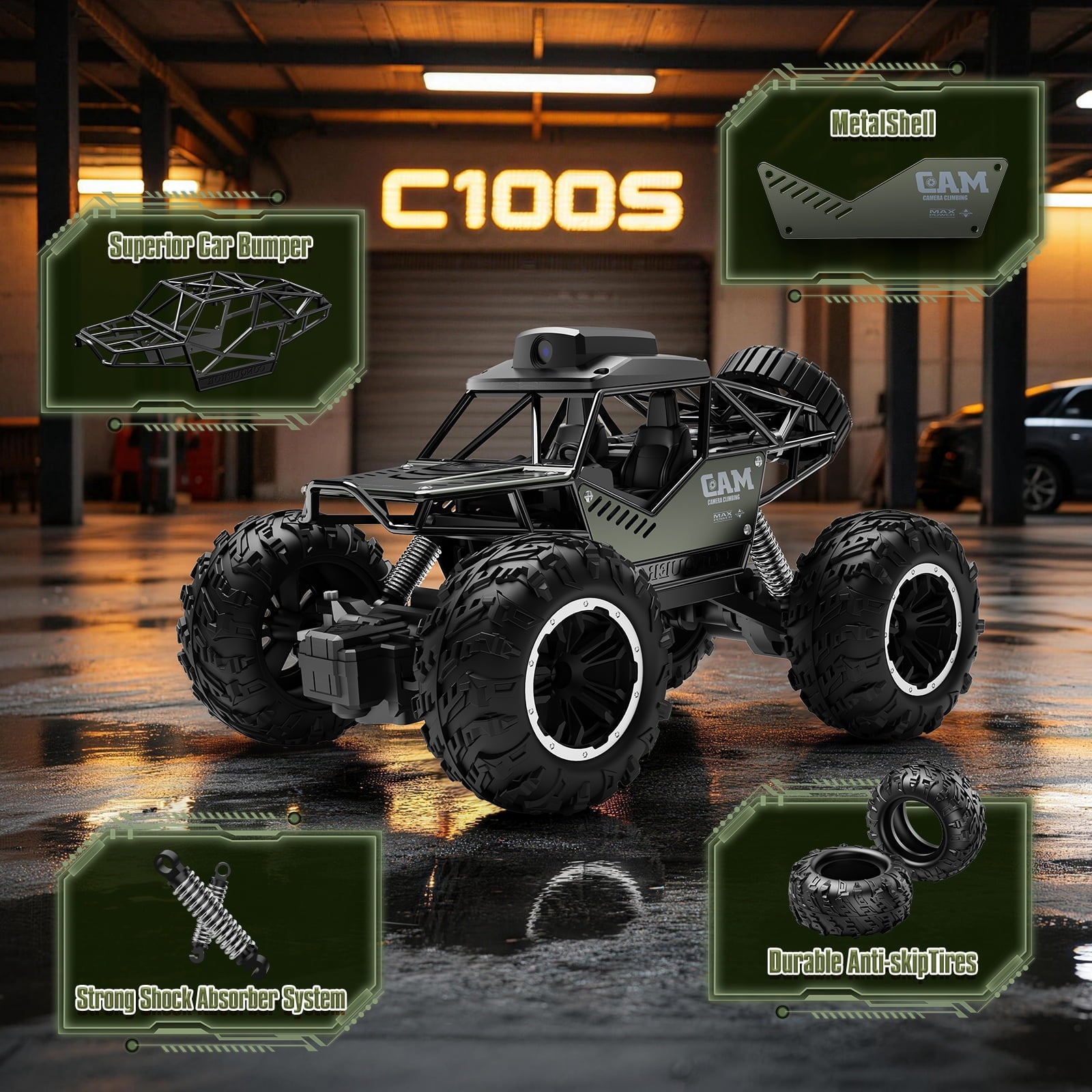 Remote Control Cars with Camera-HD,1:18 Monster Truck Toys,2.4GHZ Off Road RC Car for Kids Adults,HD Display,Two Batteries (40Minute Battery Life),Alloy Body;Makes a Great Birthday Present for Boys