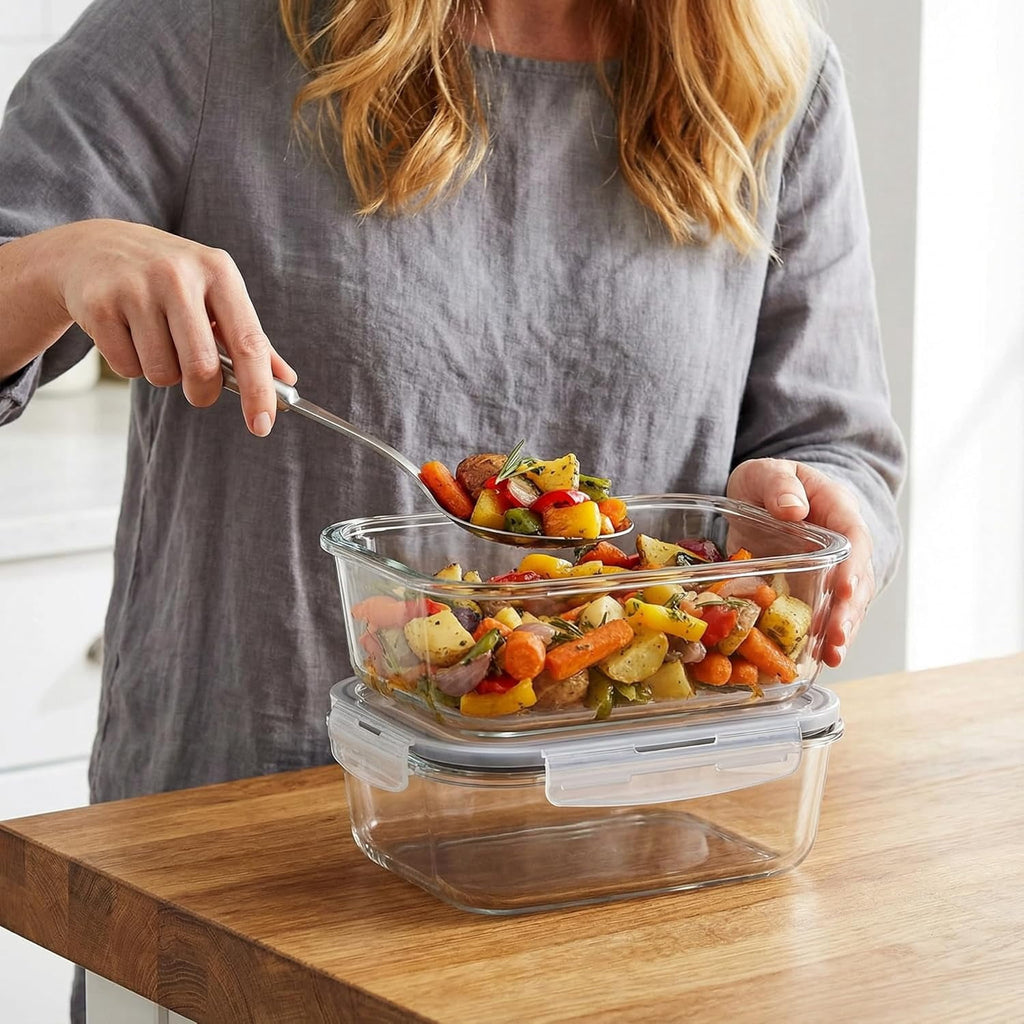 4 Piece Glass Food Storage Set, 2 Pack 63 Oz Glass Containers with Locking Leakproof Lids, Meal Prep & Food Storage Containers, Gray