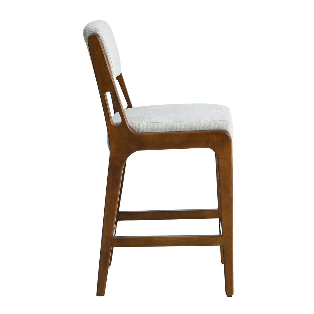 Modern Upholstered Counter Height Bar Stools Set of 2 with Solid Wood Legs and Integrated Footrest for Kitchen Island, Dining Room, Home Bar