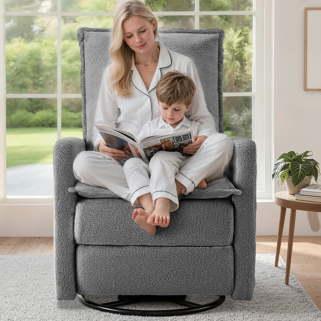 Gelloan Upholstered Swivel Glider and Recliner Nursery Chair,Grey