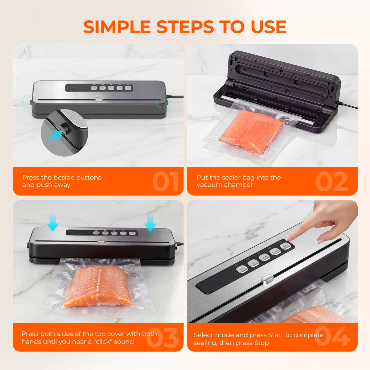 Vacuum Sealer Machine for Food with 20 Bags,60KPa Automatic Air Sealing Food Saver with Dry and Moist Food Modes,Led Indicator Lights, Easy to Clean, Compact Design