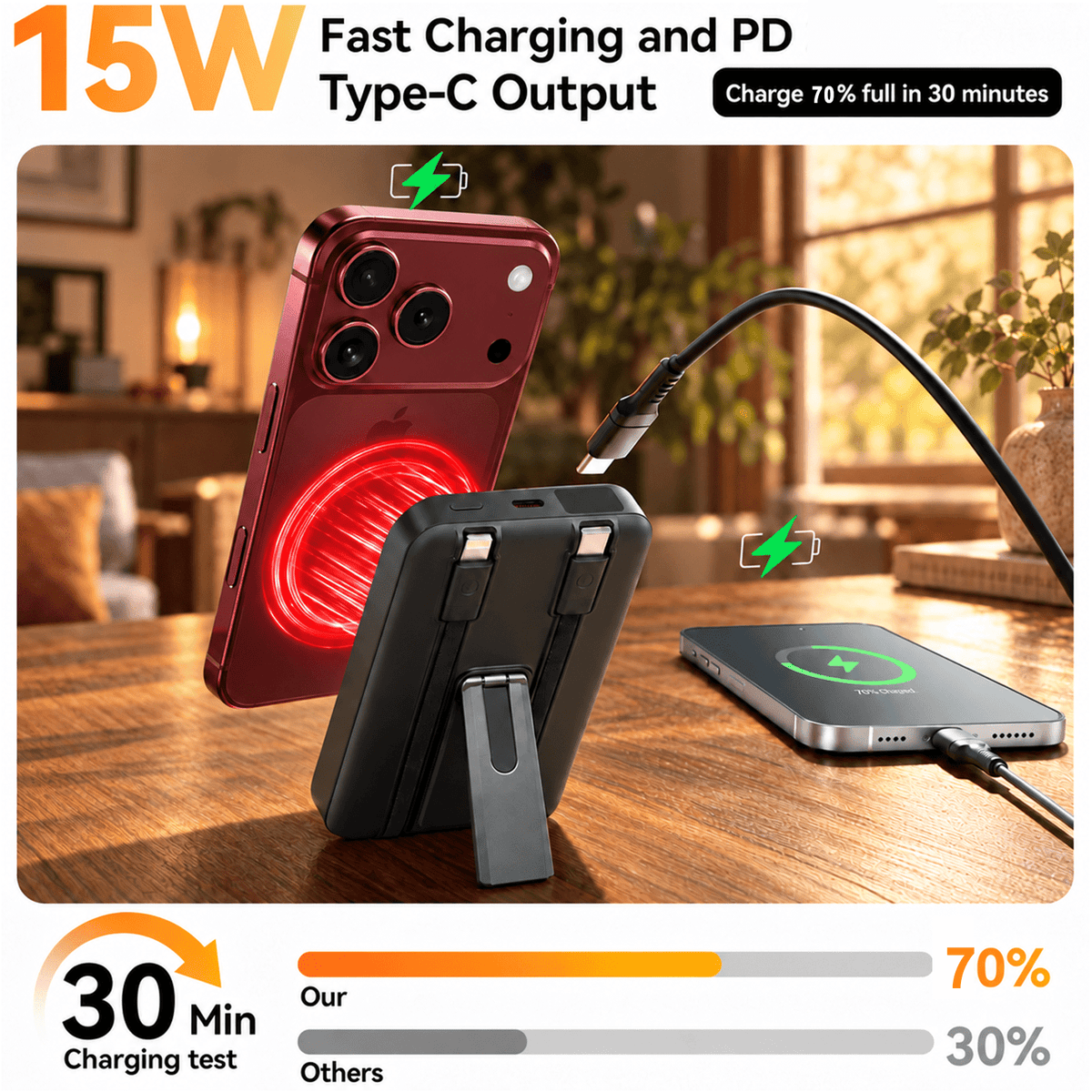 Magnetic Wireless Portable Charger, 20000mAh Power Bank with 22.5W Fast Charging, USB C in & Out Battery Pack, Compatible with iPhone 17/16/15/14/13 Series, Earbuds, Black