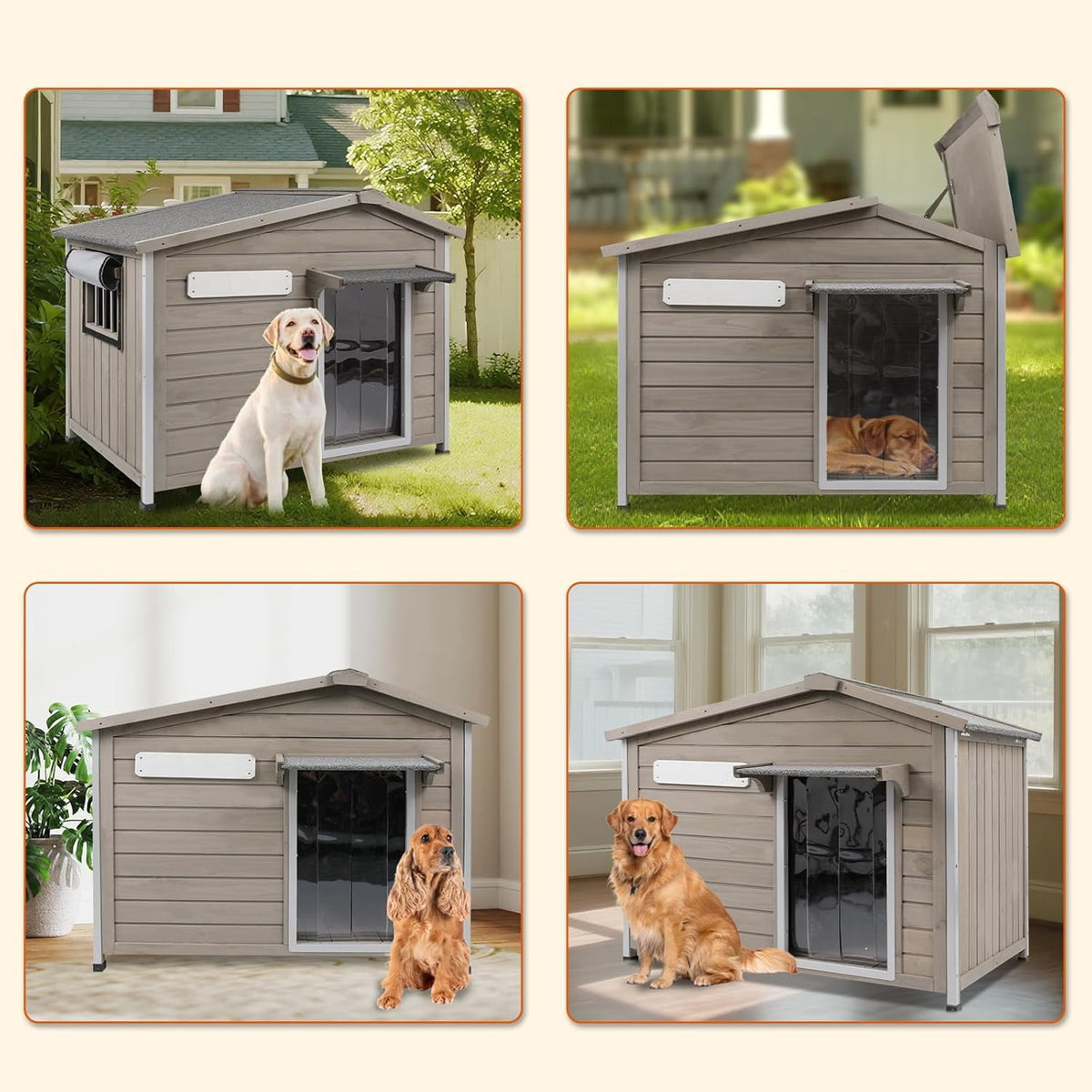 40"L Outdoor Dog House, Wooden Dog Kennel with Asphalt Roof for Medium Dog, Gray