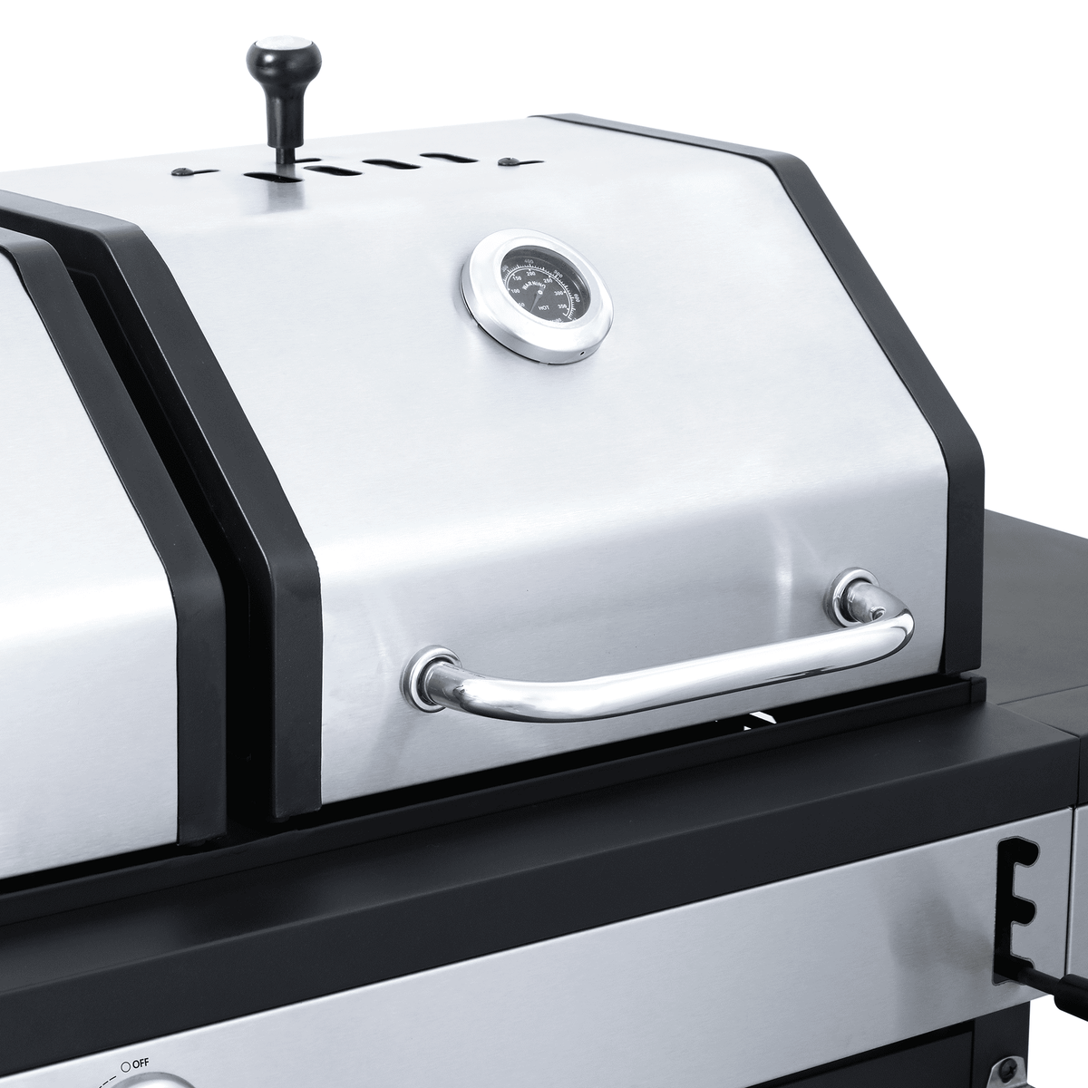 3-IN-1 Outdoor Gas Grill Combo, Charcoal Grill Smoker Adjustable Height, 3-Burner Propane Gas BBQ Grill with Side Burner, Cast Iron Grid, 2-side Gribble, Storage Shelf, Adjustable Vent
