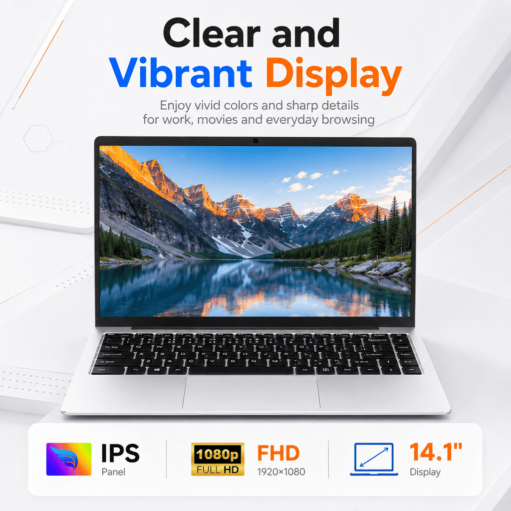 14.1" Laptop Computer, Intel N3450 Processor, 6GB RAM, 128GB SSD, Full HD Display, Ultra-Slim Notebook with WiFi, HDMI and Webcam, Silver