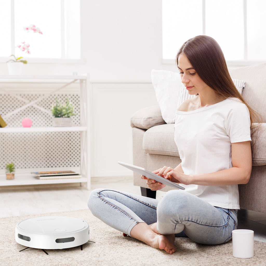 PrettyCare C2-v2 Robot Vacuum and Mop Combo Cleaner, 3-in-1, 8000Pa Suction, 5200mAh Battery, White