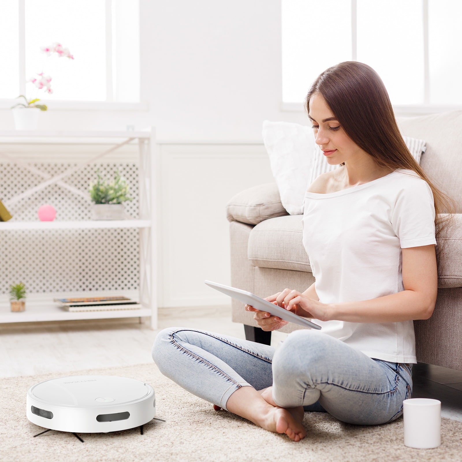 PrettyCare C2-v2 Robot Vacuum and Mop Combo Cleaner, 3-in-1, 8000Pa Suction, 5200mAh Battery, White