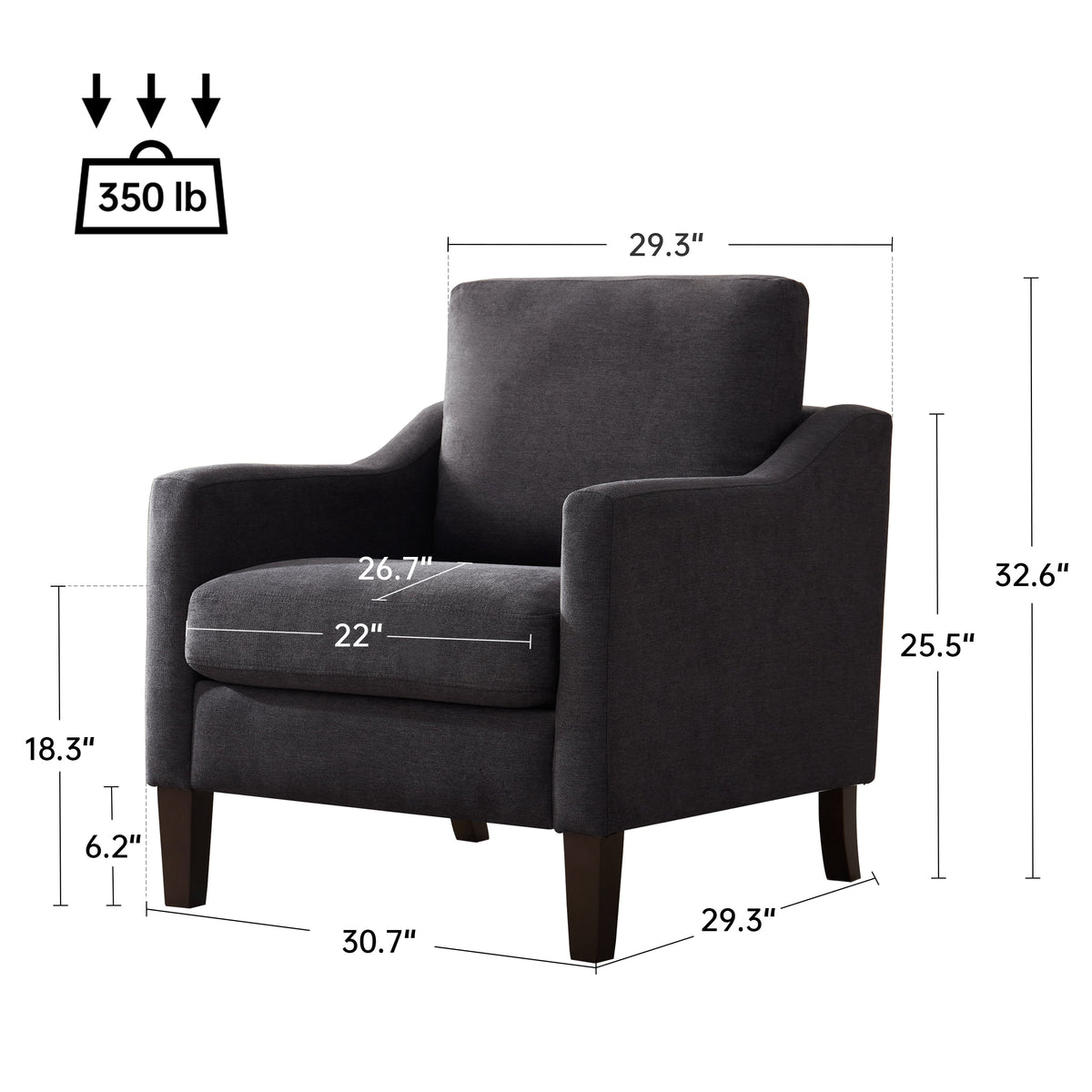 Modern Accent Chairs Set of 3, Polyester Upholstered Single Chairs with Wood Legs, Reading Armchairs for Living Room, Bedroom, Office, Dark Gray