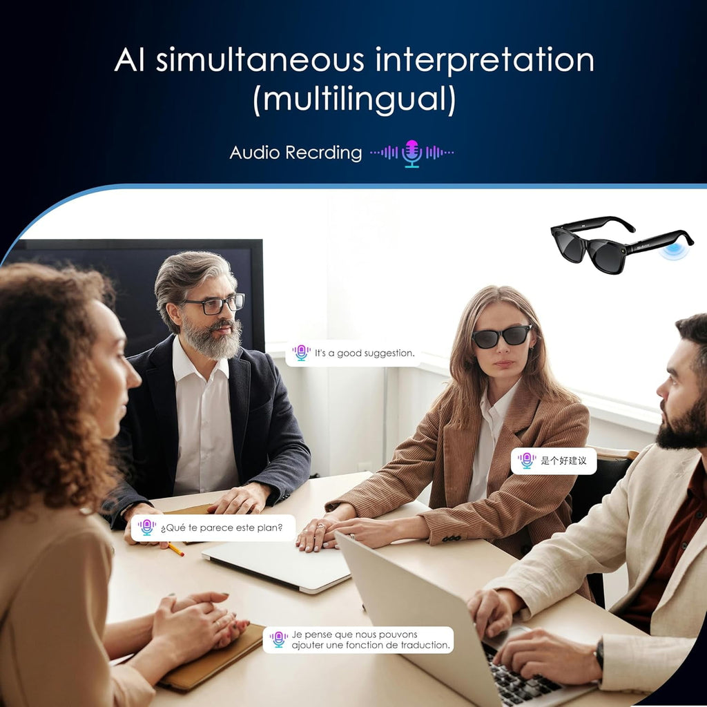 AI Smart Glasses with Camera, 4K HD Video & Photo Capture, Real-Time Translation, Recording Glasses with AI Assistant, Open-Ear Audio, Object Recognition, Bluetooth, for Travel