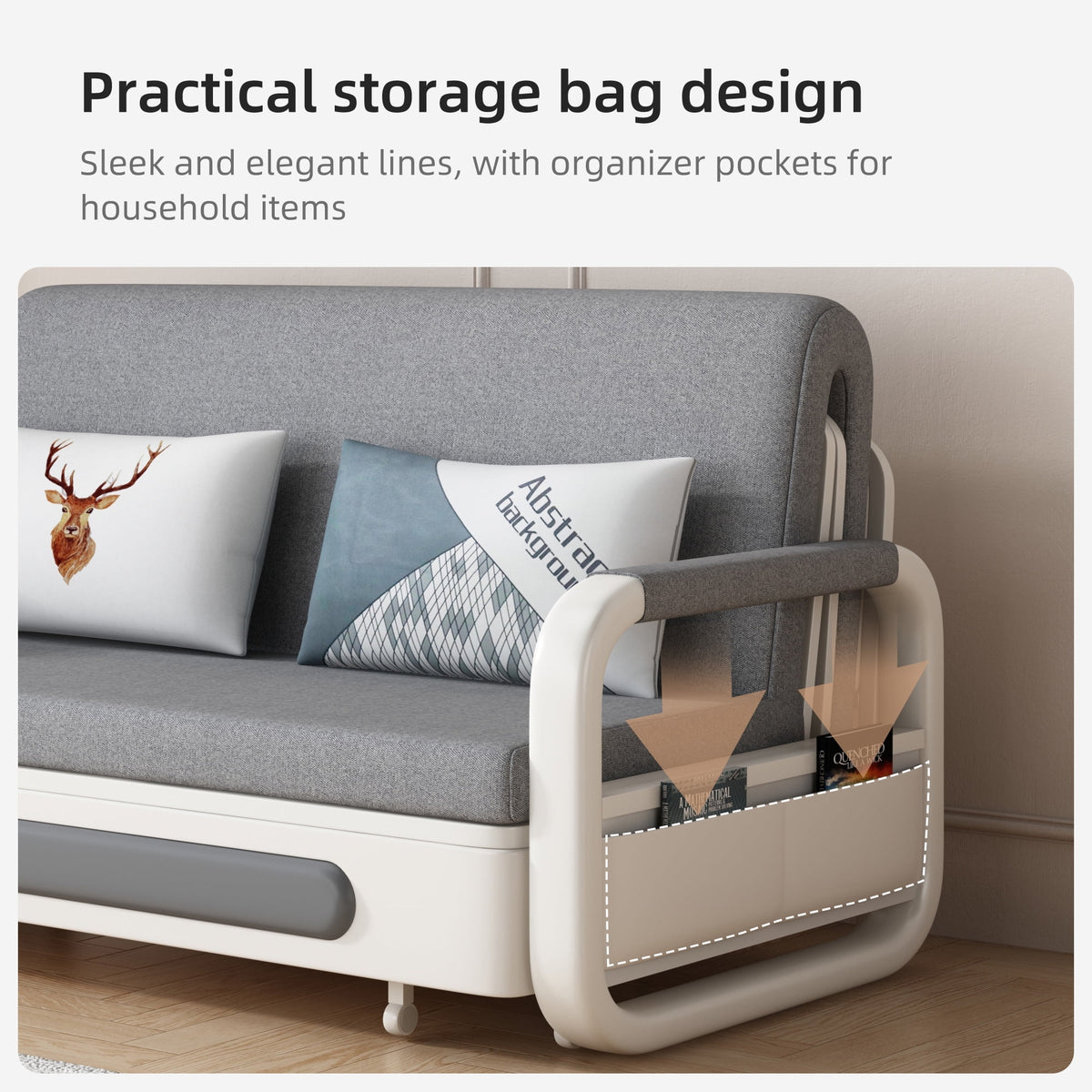 Furniture Modern Living 3-in-1 Sofa Bed, Gray Cotton-Linen with Assembly Tools
