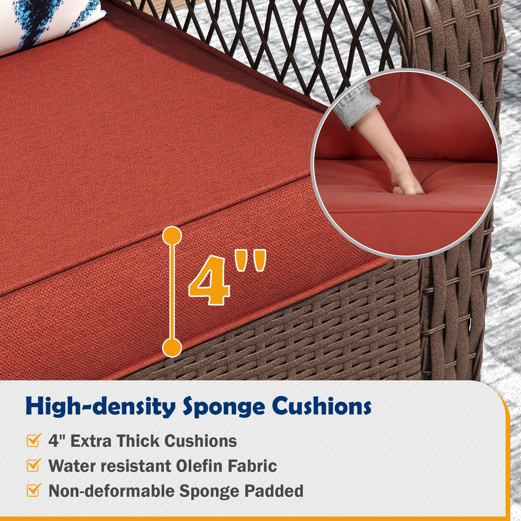 Outdoor Rocking Chairs Set of 3, Wicker Patio Furniture with Thickened Cushions and Table for Porch，350lbs Weight Capacity(Red)
