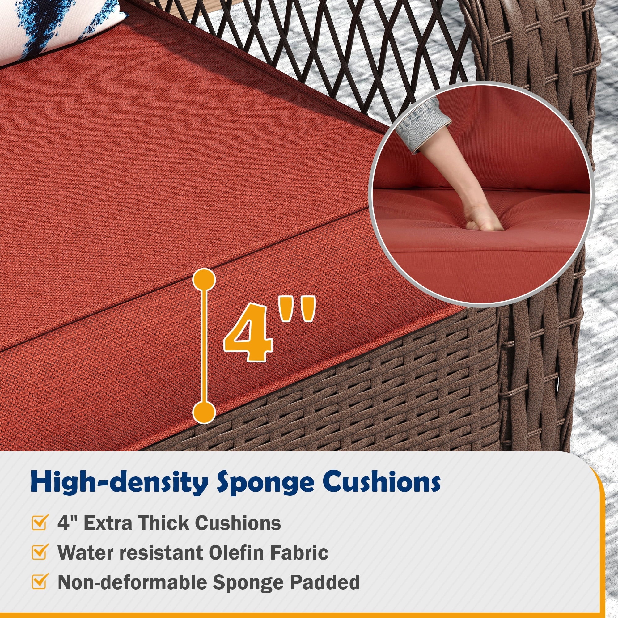 Outdoor Rocking Chairs Set of 3, Wicker Patio Furniture with Thickened Cushions and Table for Porch，350lbs Weight Capacity(Red)