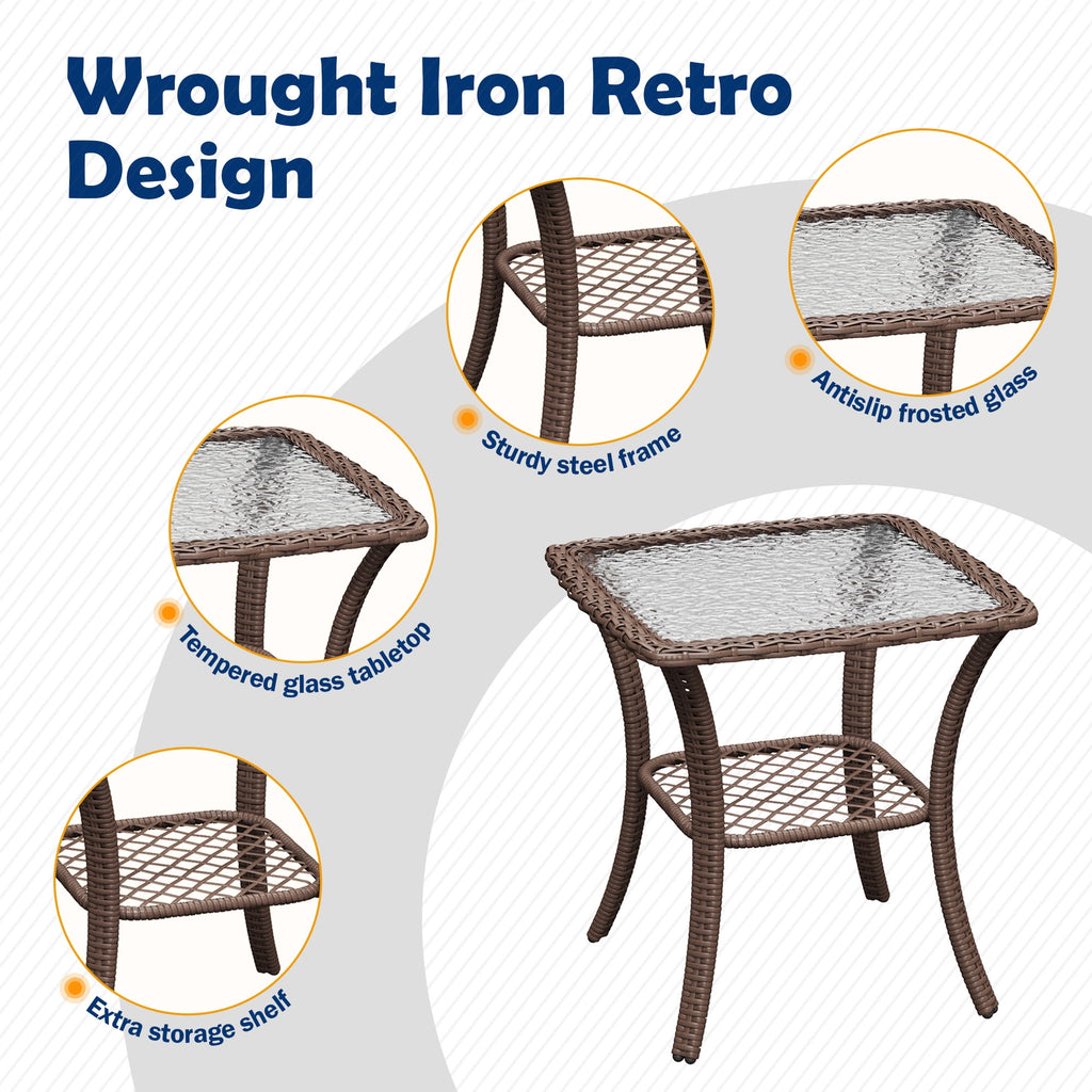 MRUAKA Outdoor Rocking Chairs Set of 3, Wicker Patio Furniture with Thickened Cushions and Table for Porch，350lbs Weight Capacity(Brown & Off-white)