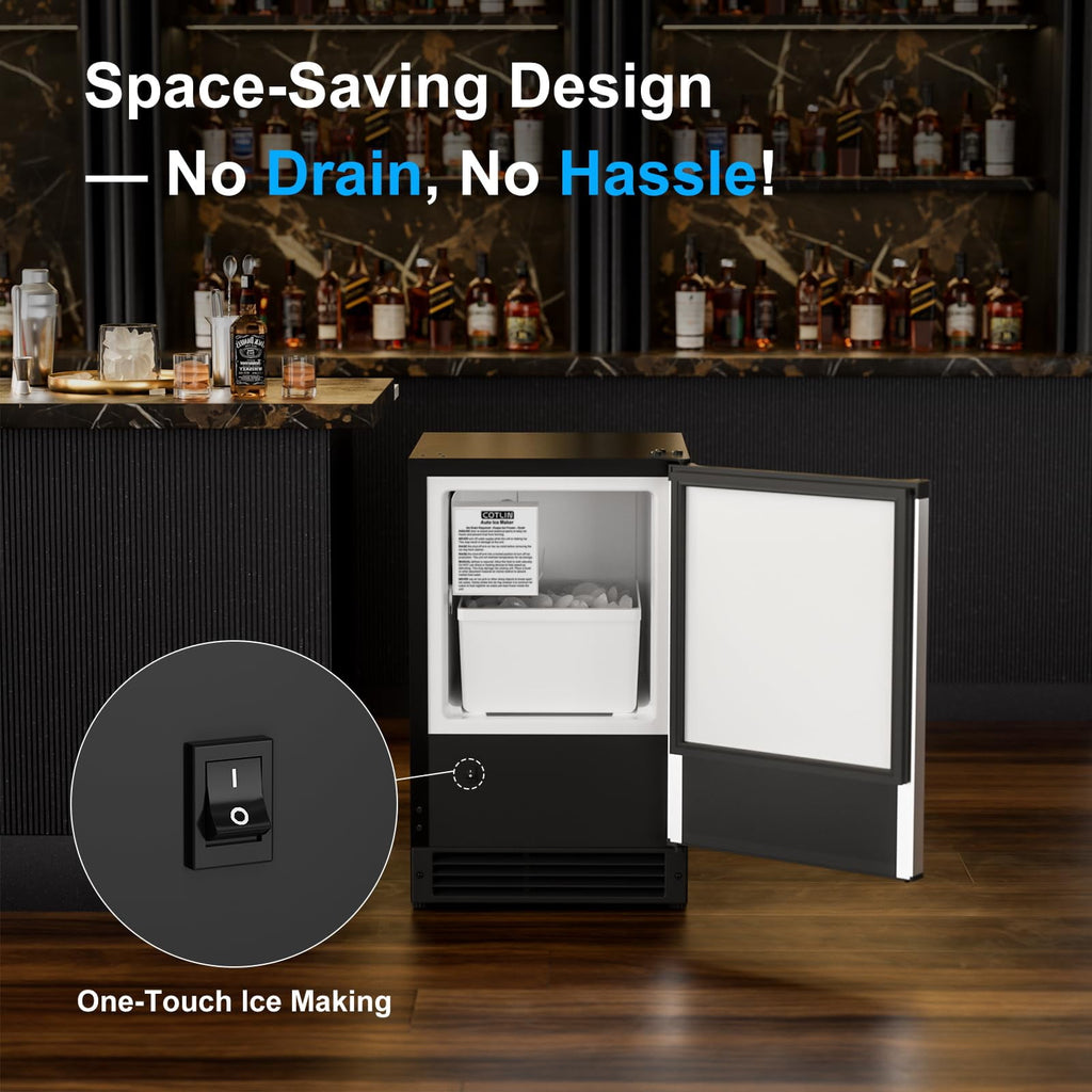15" W Under Counter Ice Maker No Drain Required Stainless Steel Freestanding & Built-in Crescent Ice Machine, 12LBS Storage for RV, Marine & Home, ETL