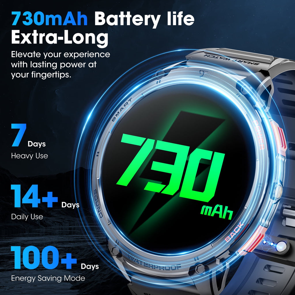 Military Smart Watch for Men, 55MM AMOLED Display，with 110+Sports Modes/IP68 waterproof，fits for Android and iPhone Devices (Black)