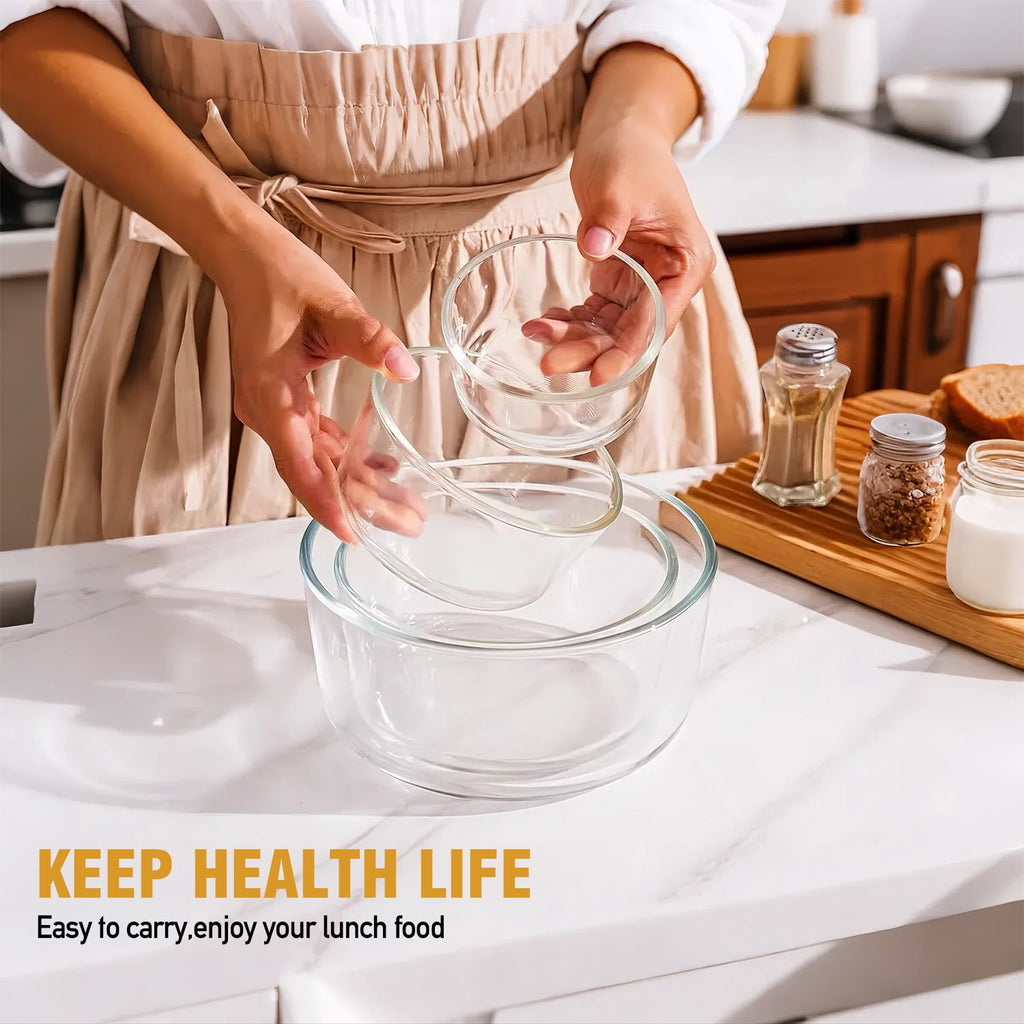 6-Piece Glass Food Storage Container Set, Round Meal Prep Containers with Lids, Includes 7-Cup, 4-Cup & 2-Cup Sizes, BPA-Free, Microwave & Dishwasher Safe