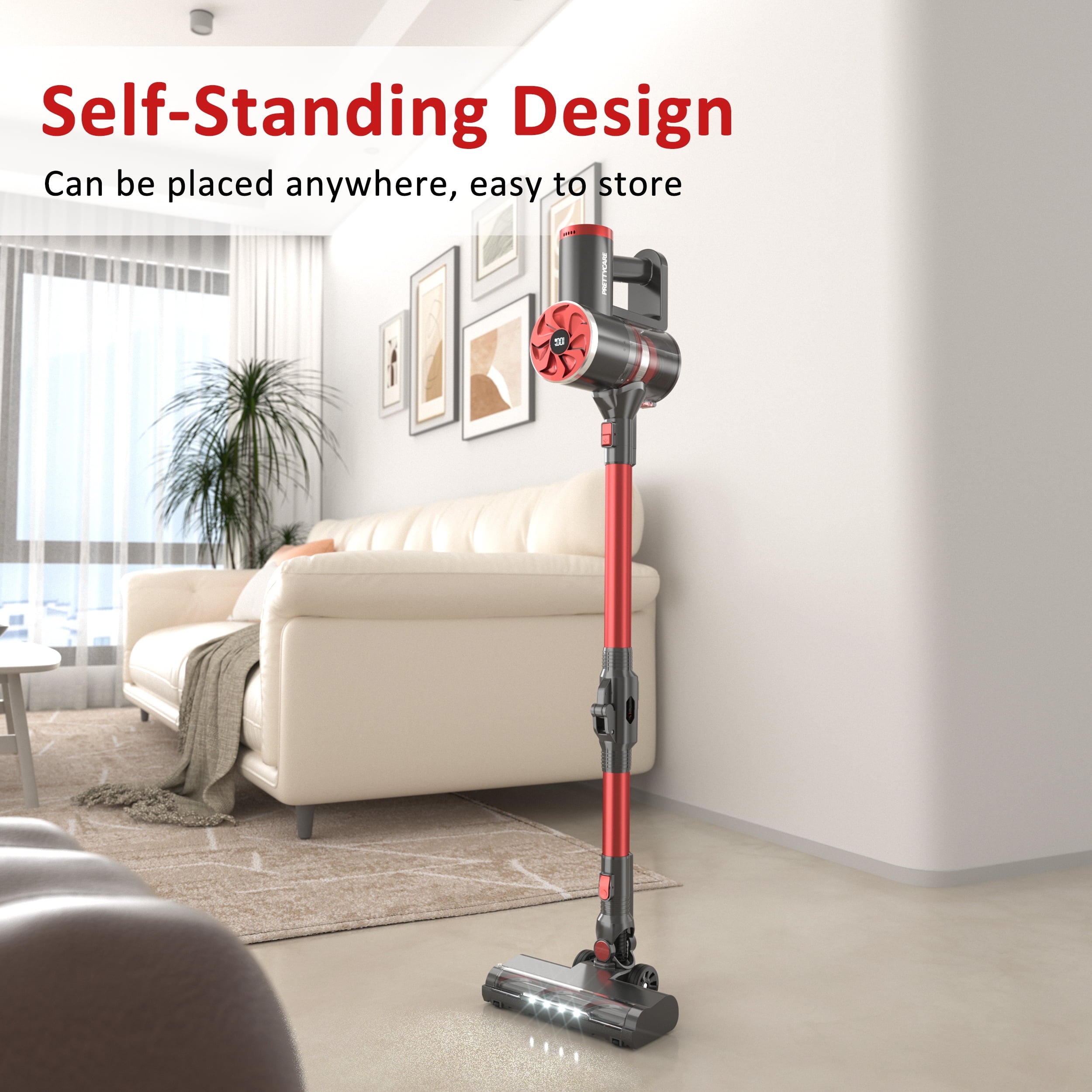 PrettyCare Cordless Stick Vacuum Cleaner - 160W, Lightweight