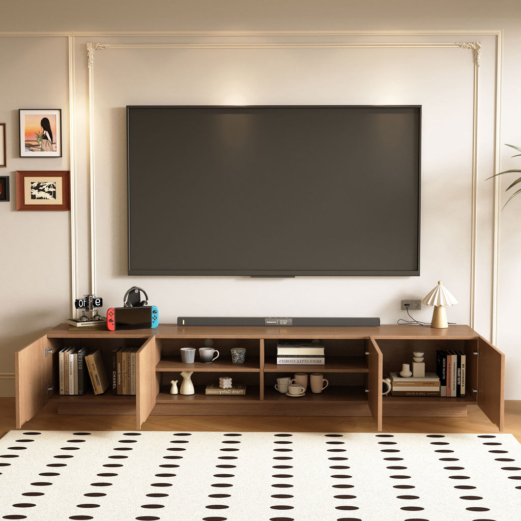 86.61" Mid-Century Modern TV Stand for TVs up to 85", Sturdy Living Room Furniture Media Console with Large Storage Space, Entertainment Center for Living Room and Bedroom, Walnut