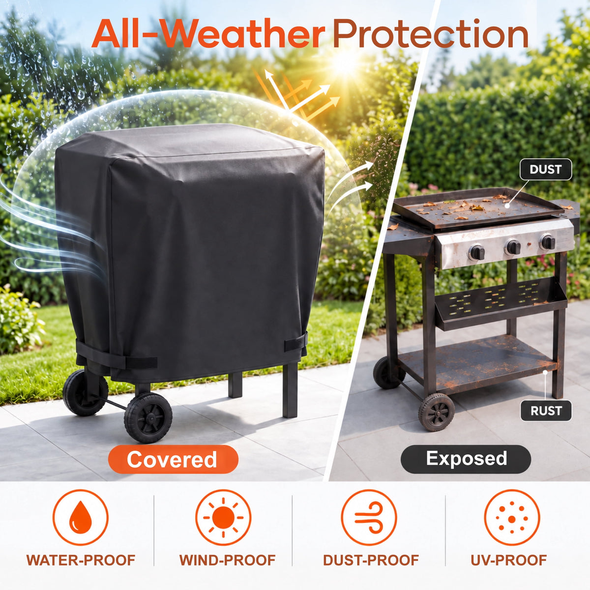 4-Burner Propane Gas Griddle with Stainless Steel Pan,42,000 BTU Flat Top BBQ Grill with Two Foldable Shelves and Griddle Cover for Outdoor Camping Patio