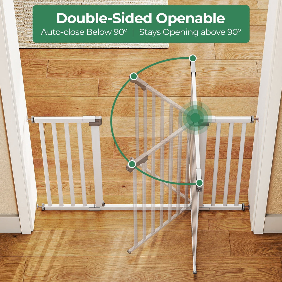 30"-50" Baby Gates for Doorway, Auto Close Pet Gate, Gifts for Mom, Easy Install Pressure Mounted Dog Door, White
