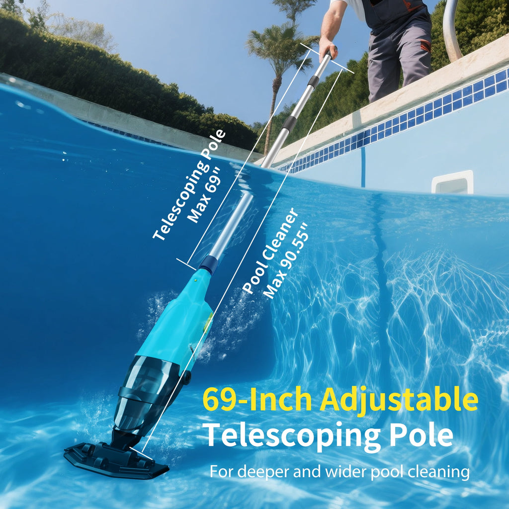 Cordless Pool Vacuum, Handheld Pool Cleaner with 90-Minute Runtime, Lightweight Design for Above Ground Pools, Hot Tubs & Spas, Green