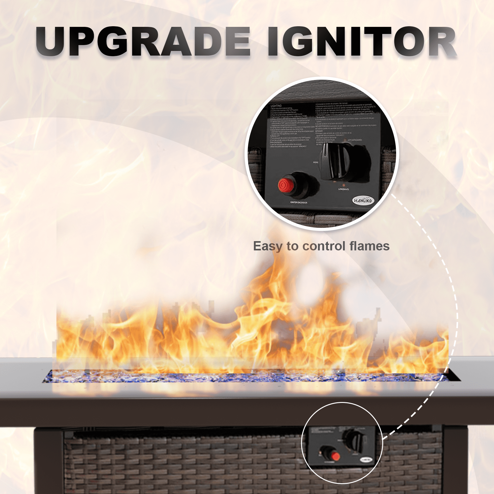 TANGJEAMER42" 55,000 BTU Outdoor Propane Fire Pit Table with Tempered Glass Beads – Hand-Woven Rattan Design with Pull-Out Drawer & Protective Lid