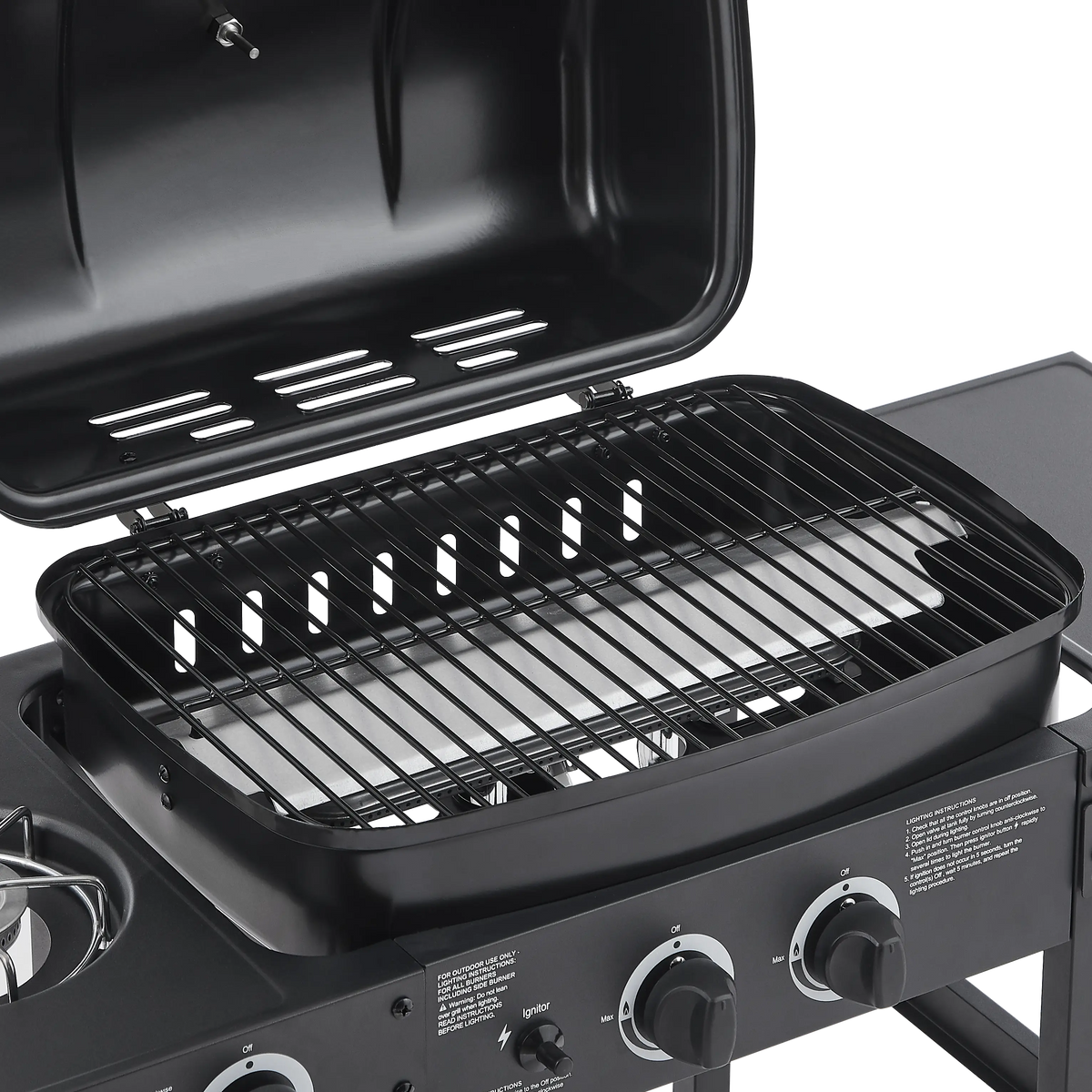 Portable Gas Grill, 24000BTU Grills with 2 Large Wheels, Propane Grill with Side Burner and Thermometer for Patio Activity