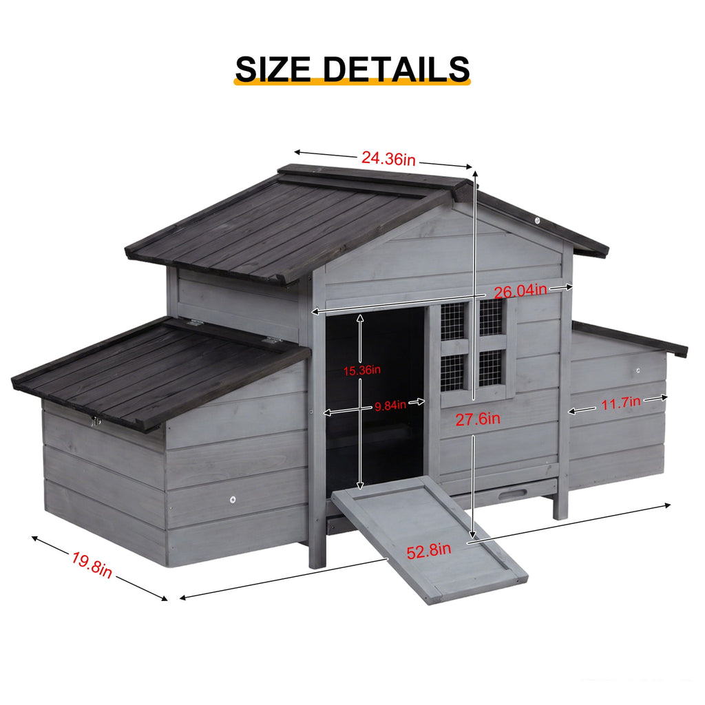 Gaildon Double-Egg-Box Chicken Coop for 2-4 Chickens, Weatherproof Chicken House Poultry Cage with Nesting Box for Outdoor Backyard, Grey